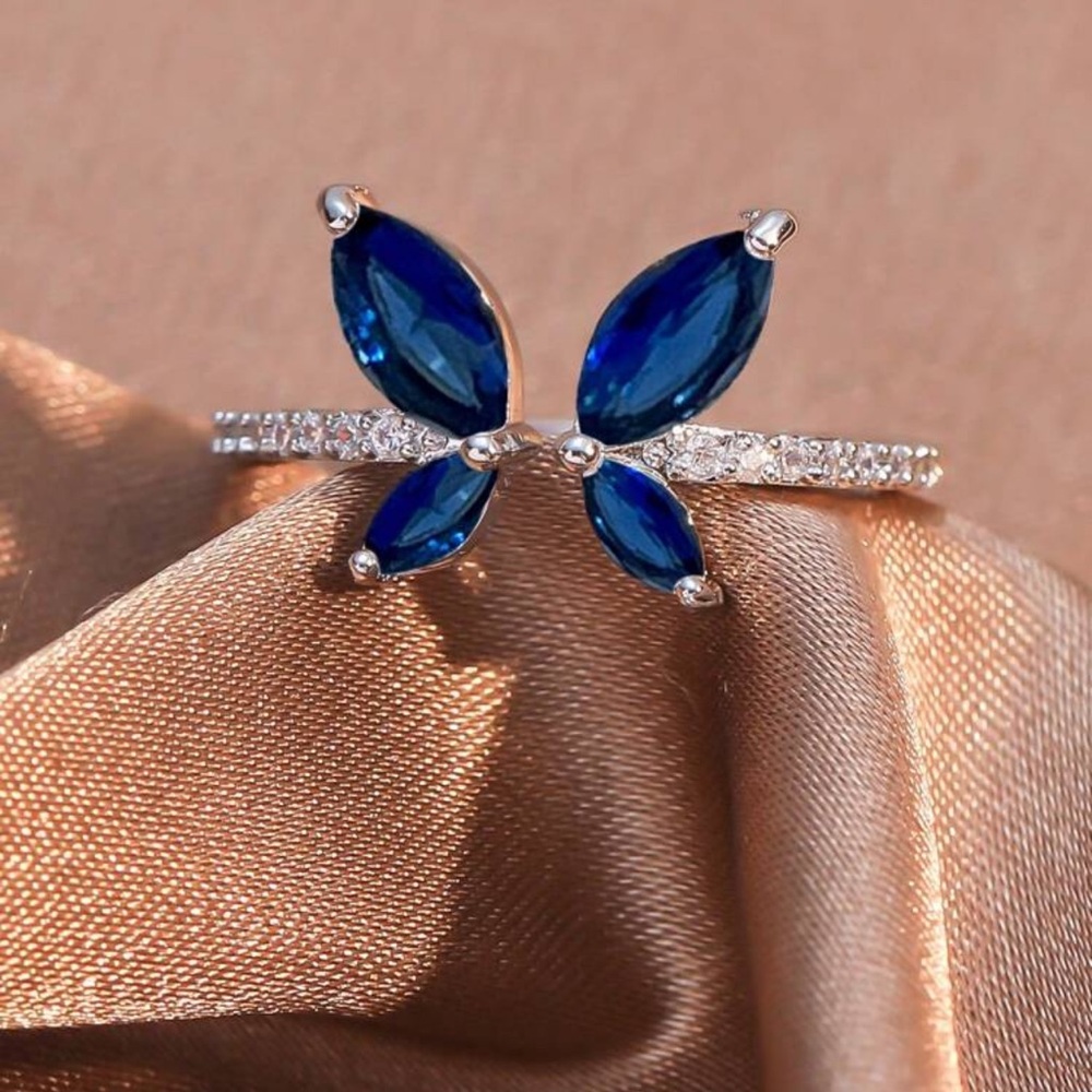 Elegant Blue Gemstone Butterfly Ring